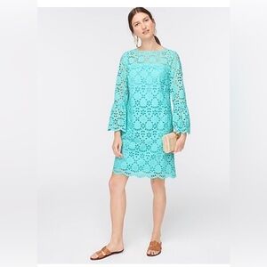J Crew Spearmint Eyelet Crochet Dress Bell Sleeve Sz 4